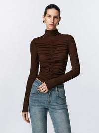 Stitched gathered half turtleneck shirt_BDHL5028