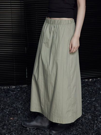 Waist elastic A-line long skirt_BDHL4662