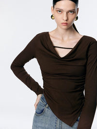 Draped neck pullover shirt_BDHL5023