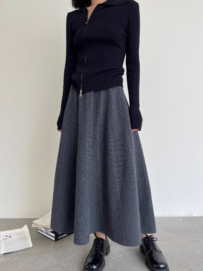 Ribbed knit umbrella skirt_BDHL5006