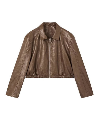 Eco leather zip-up short jacket_BDHL4926