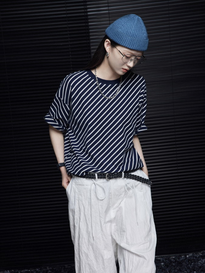 Diagonal Stripe Oversized T-Shirt_BDHL4655