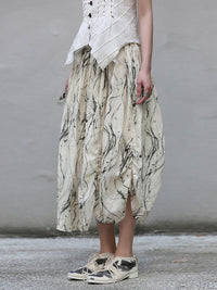 Wrinkled Ink Print Balloon Skirt_BDHL4589