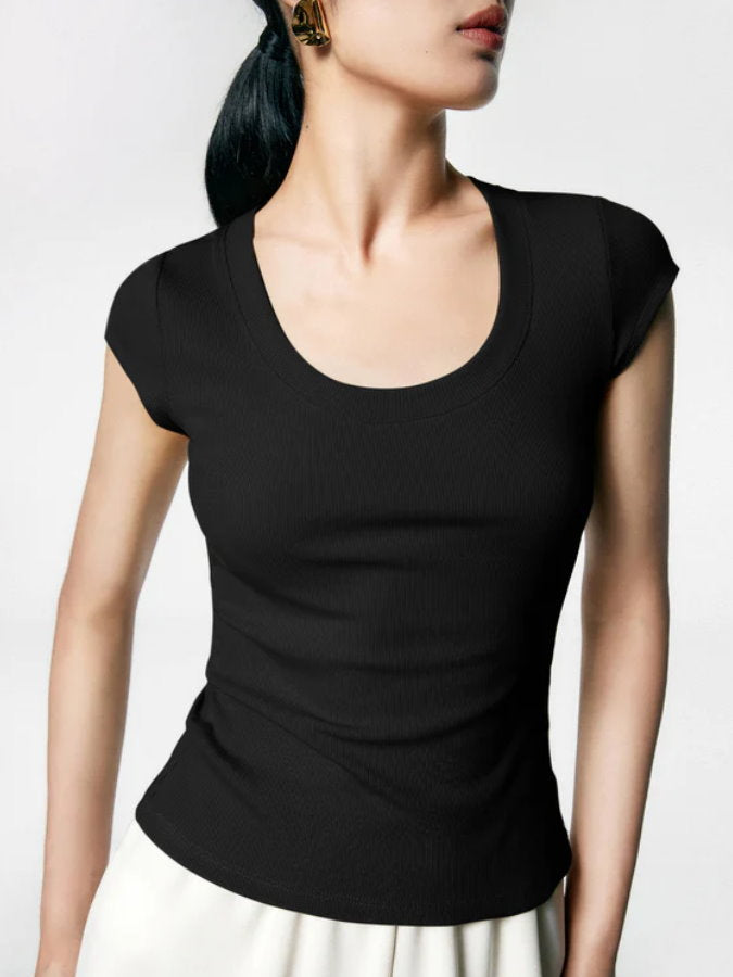 U-Neck Slim Fit Short Sleeve T-Shirt_BDHL4645