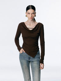 Draped neck pullover shirt_BDHL5023