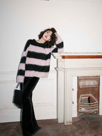 Black pink striped wool sweater_BDHL5490