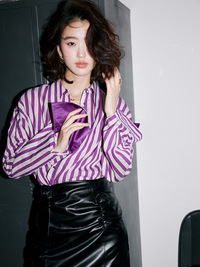 Purple striped shirt with satin cuffs_BDHL4967