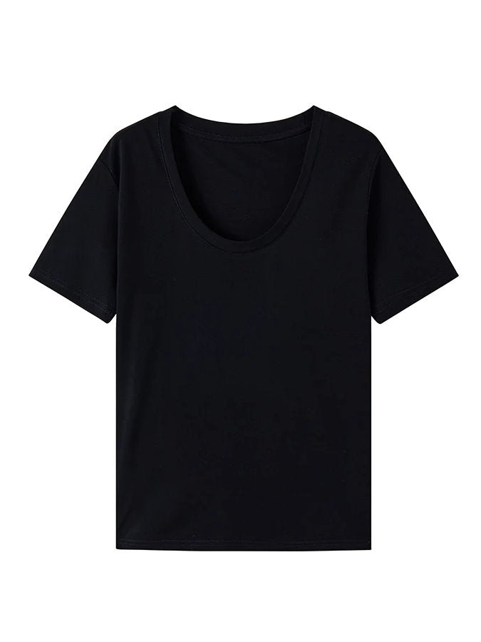 Deep U-Neck Short Sleeve T-Shirt_BDHL4563