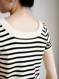 U-neck Striped Short-Sleeved Knit_BDHL4788