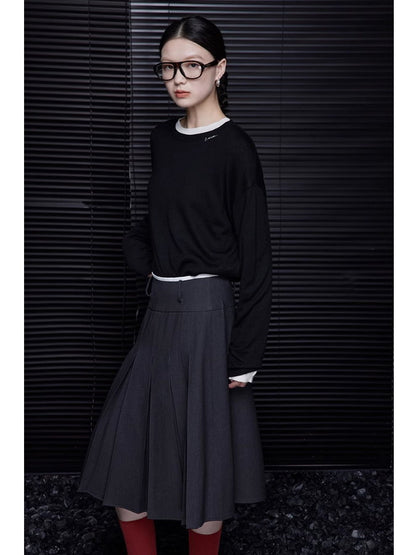 Front pleated A-line skirt_BDHL5037