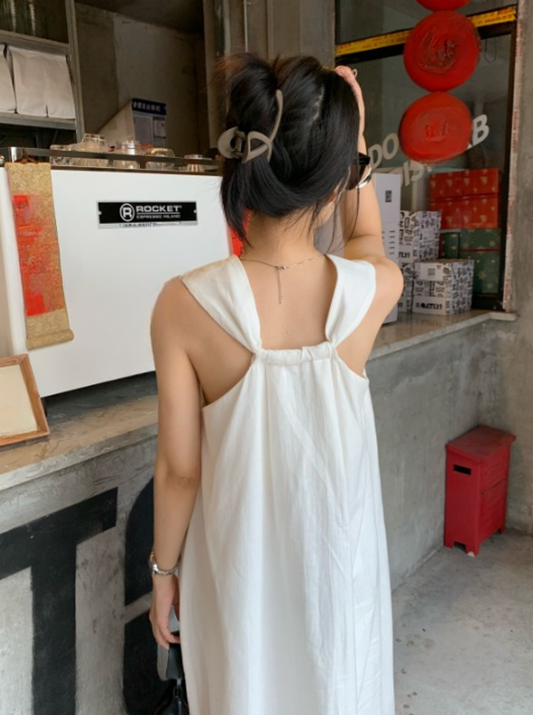 V-Neck Loose Fit Sleeveless Dress_BDHL6172