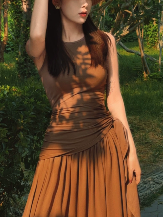 Waist Strap Pleated Dress_BDHL7568