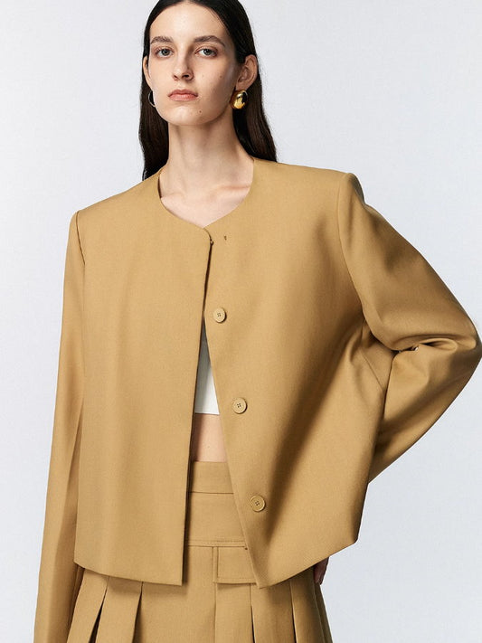 Concealed button collarless jacket_BDHL5026 - HELROUS