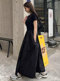 Black Patchwork Long Dress_BDHL6268