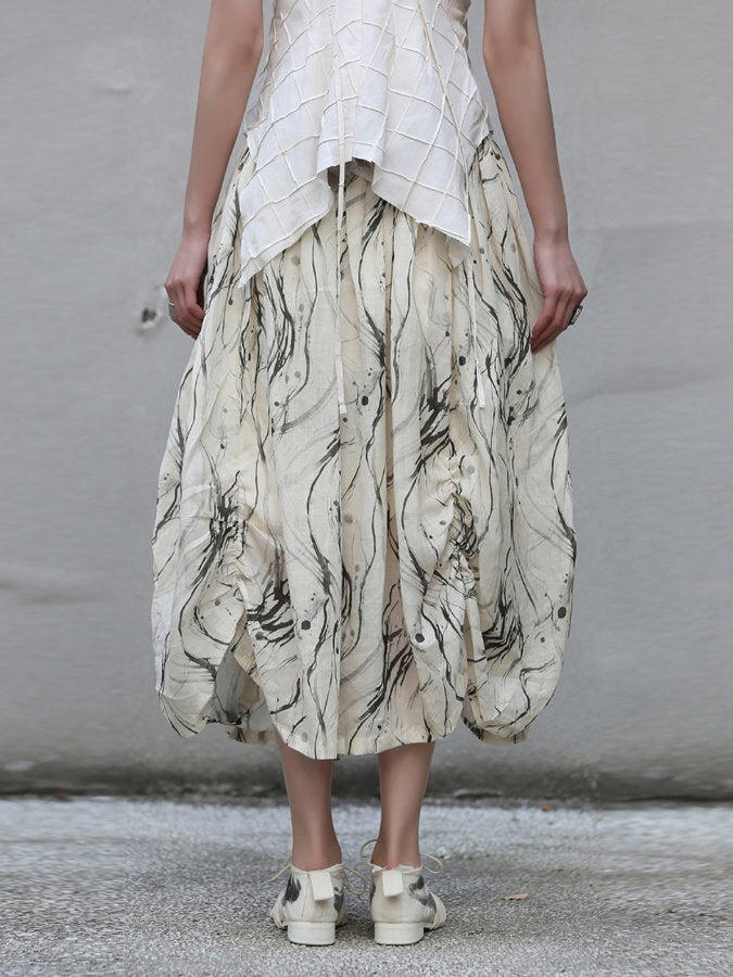 Wrinkled Ink Print Balloon Skirt_BDHL4589