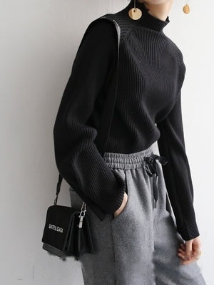 Button Design High Neck Knit_5197