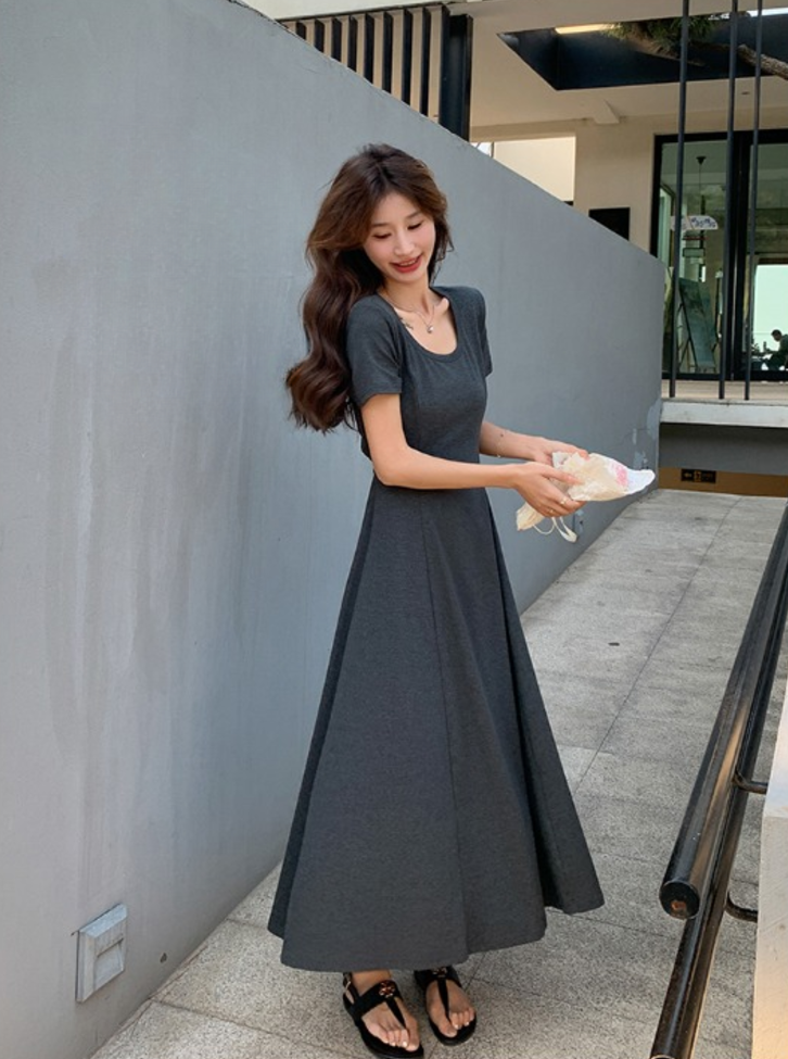 Open Waist Slim A-line Dress_BDHL6188