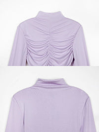 Stitched gathered half turtleneck shirt_BDHL5028