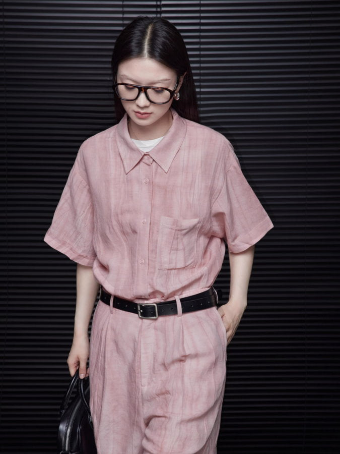 Casual linen short sleeve shirt_BDHL4854