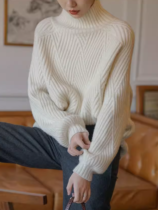 Turtleneck Loose-Fitting Tops_BDHL8037