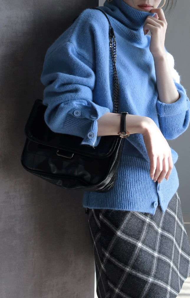 High waist turtleneck slim sweater_BDHL5637