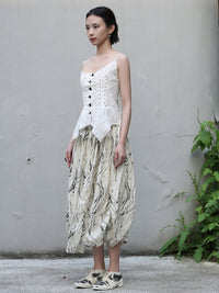 Wrinkled Ink Print Balloon Skirt_BDHL4589