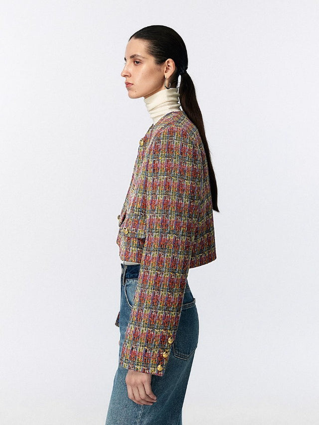 Tweed check no-collar jacket_BDHL5071