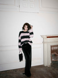 Black pink striped wool sweater_BDHL5490