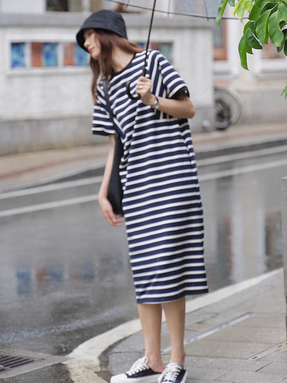 Striped short-sleeved dress_BDHL4850