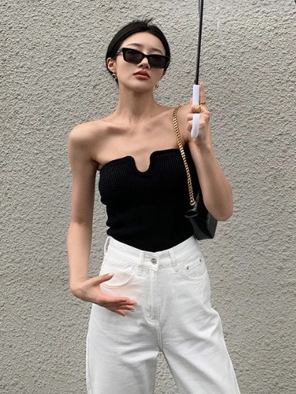 U-Neck Knitted Tube Top_BDHL7114