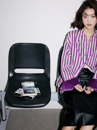 Purple striped shirt with satin cuffs_BDHL4967