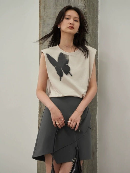 Butterfly Print Sleeveless Tops Or Skirt_BDHL7147