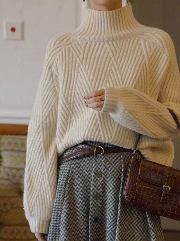 Turtleneck Loose-Fitting Tops_BDHL8037