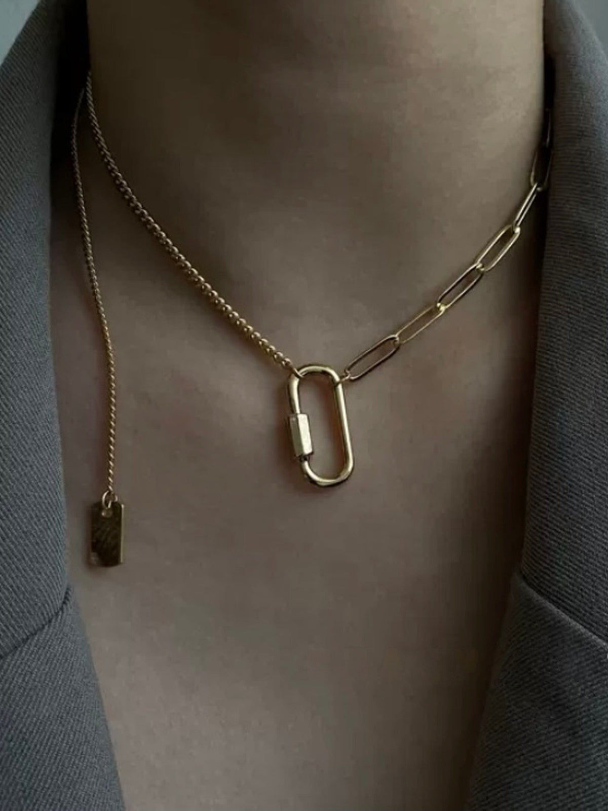 Carabiner Clip Chain Tag Necklace_8837