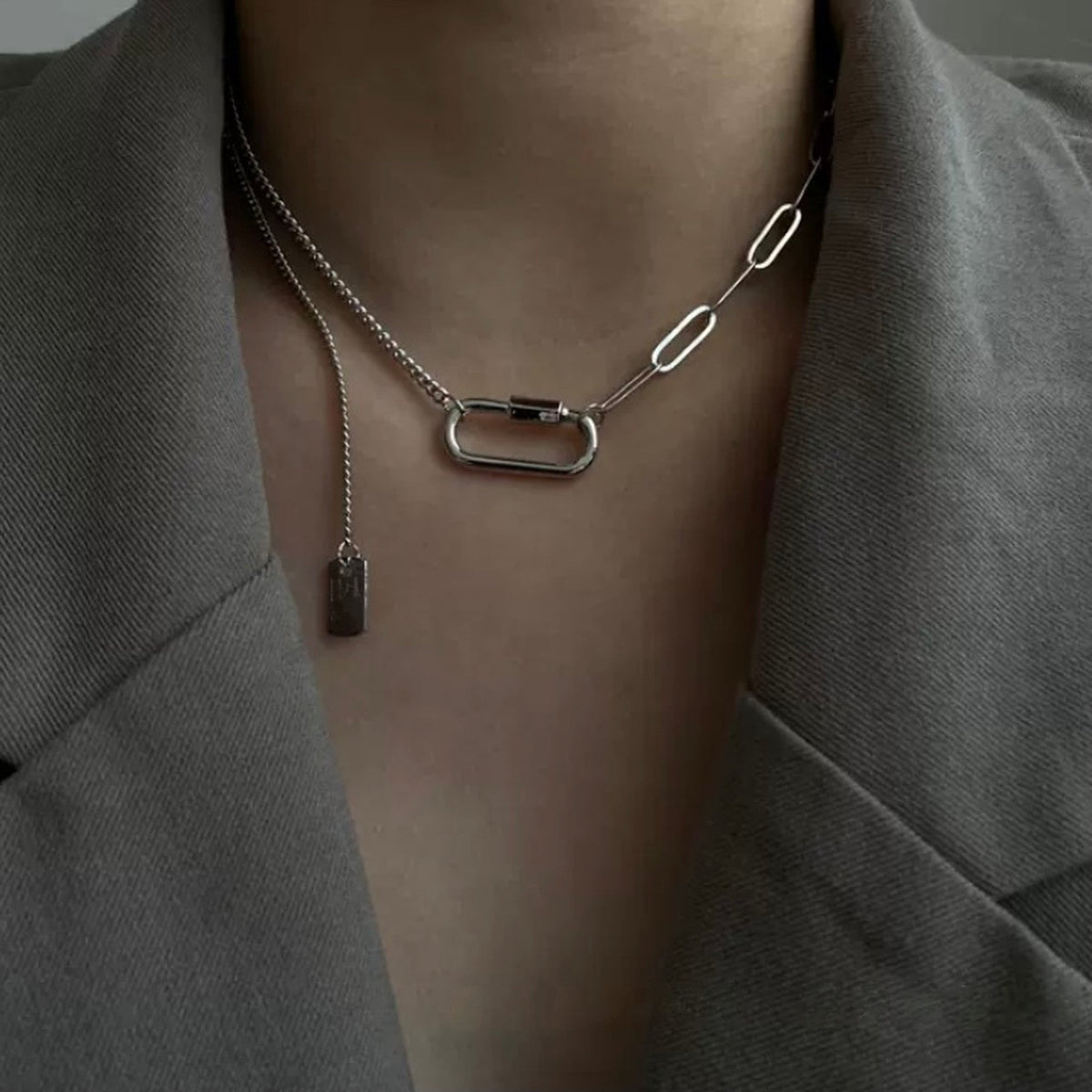 Carabiner Clip Chain Tag Necklace_8837