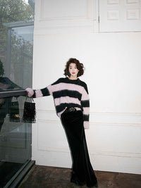 Black pink striped wool sweater_BDHL5490