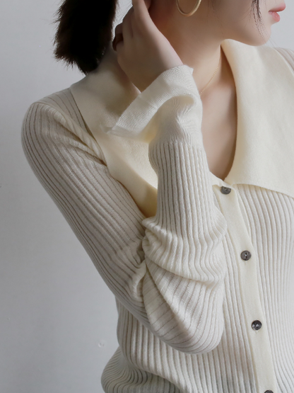 Design Collar Wool blend Rib Cardigan_BDHL4952