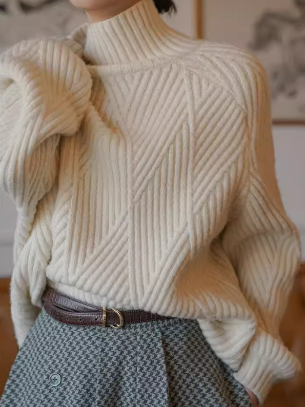 Turtleneck Loose-Fitting Tops_BDHL8037