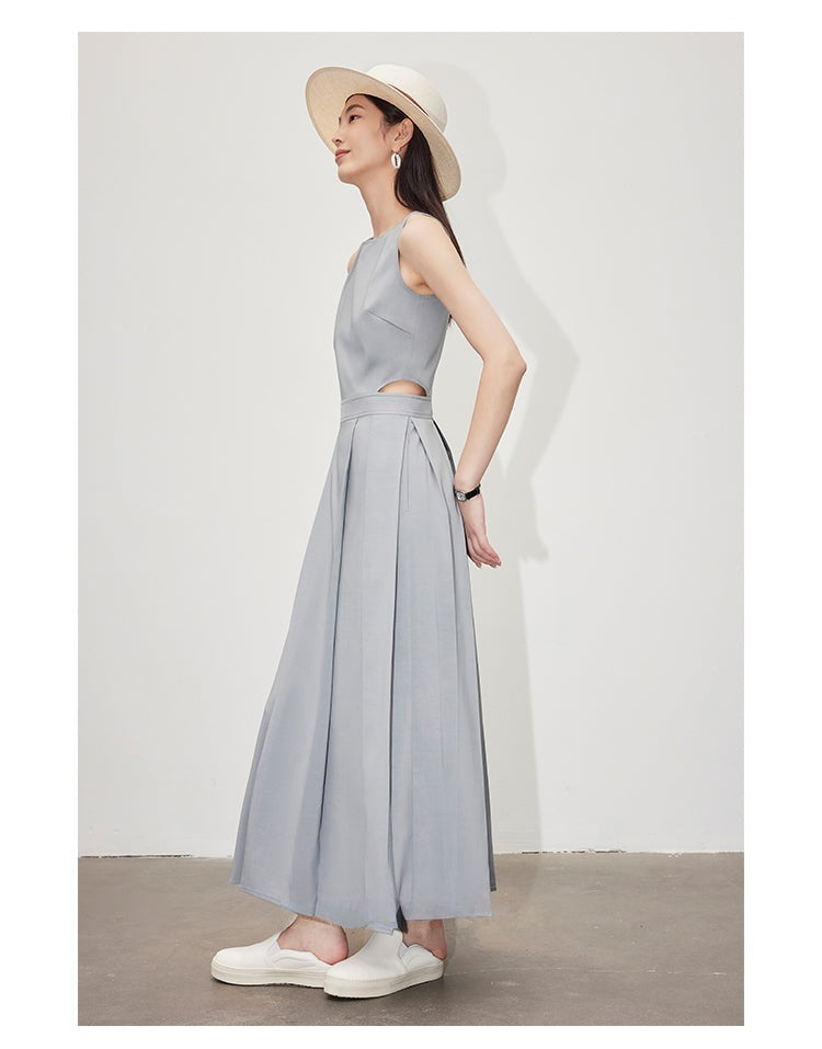 Waist Cutout Sleeveless Pleated Dress_BDHL4722