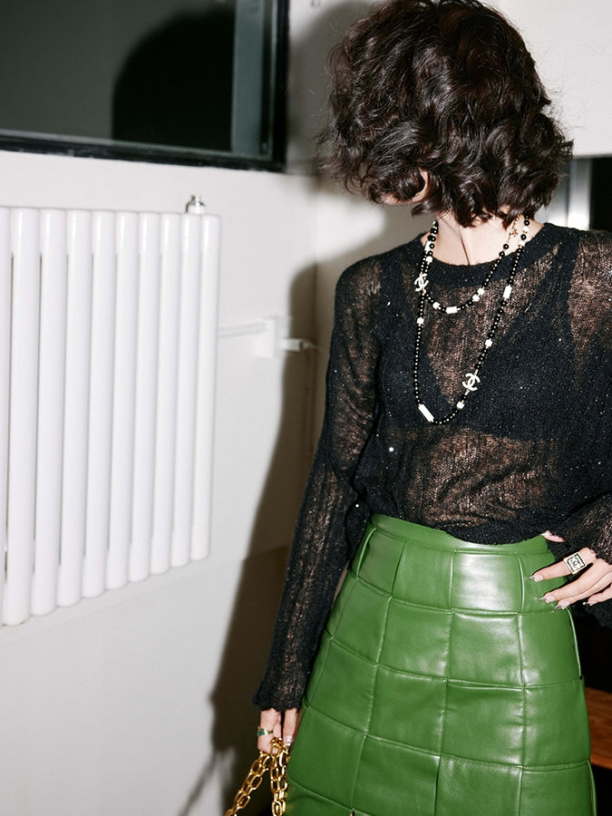 Bell sleeve see-through sweater with sequins_BDHL5480