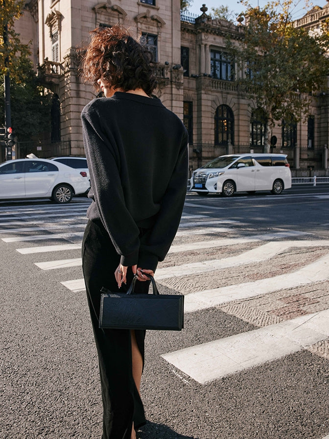 Black velvet long skirt_BDHL5488