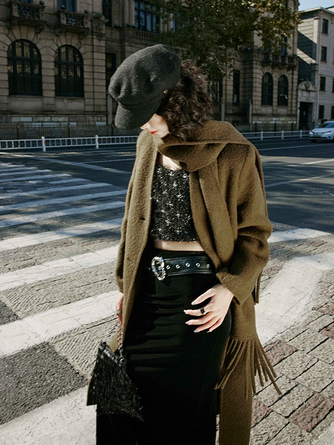 Black velvet long skirt_BDHL5488