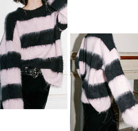 Black pink striped wool sweater_BDHL5490