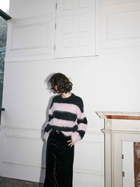 Black pink striped wool sweater_BDHL5490