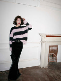 Black pink striped wool sweater_BDHL5490