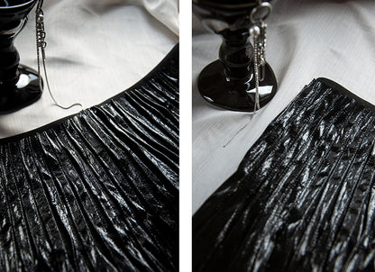 PU black pleated skirt_BDHL5491