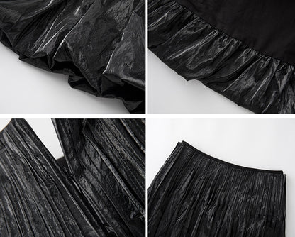 PU black pleated skirt_BDHL5491