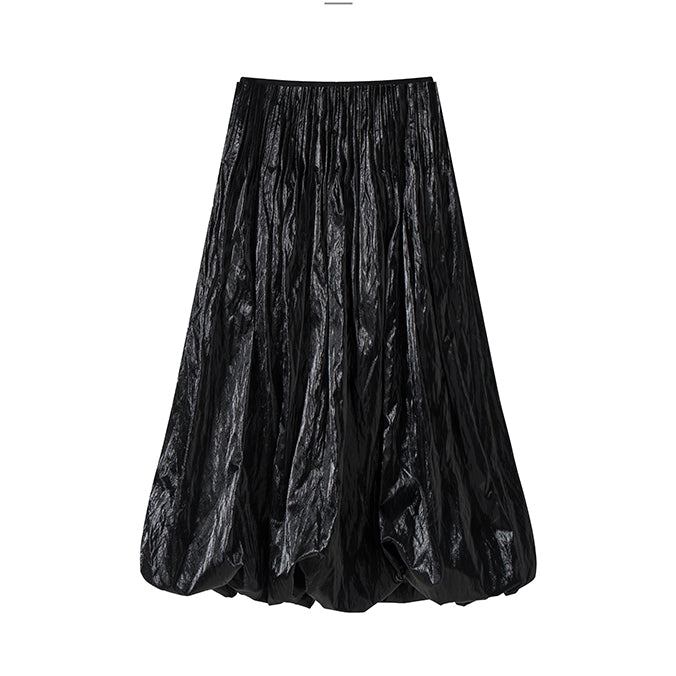 PU black pleated skirt_BDHL5491