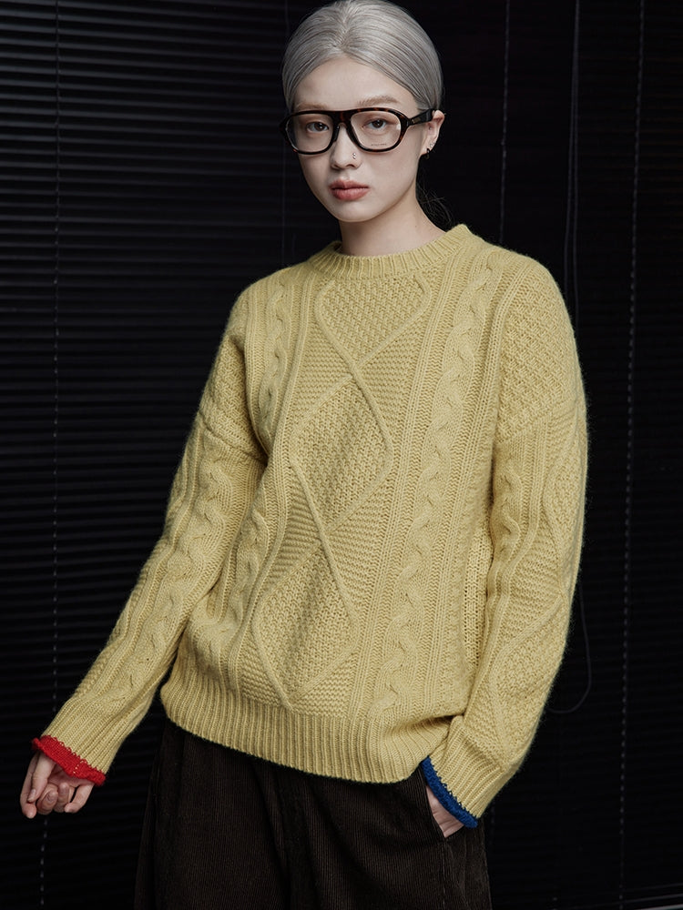 Yellow round neck wool sweater_BDHL5499