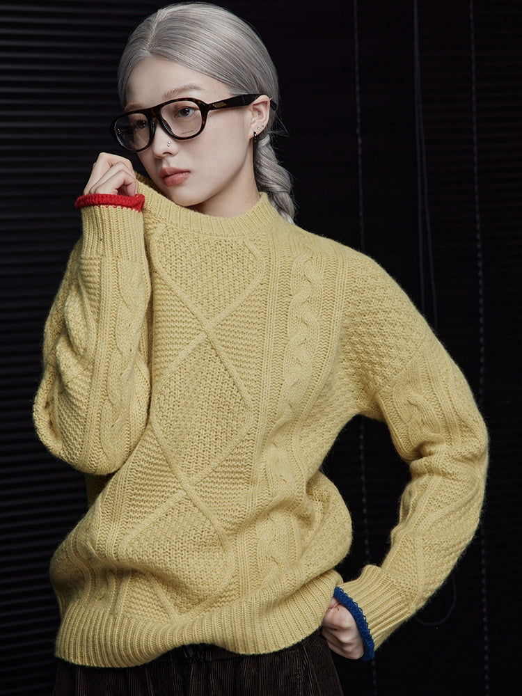 Yellow round neck wool sweater_BDHL5499